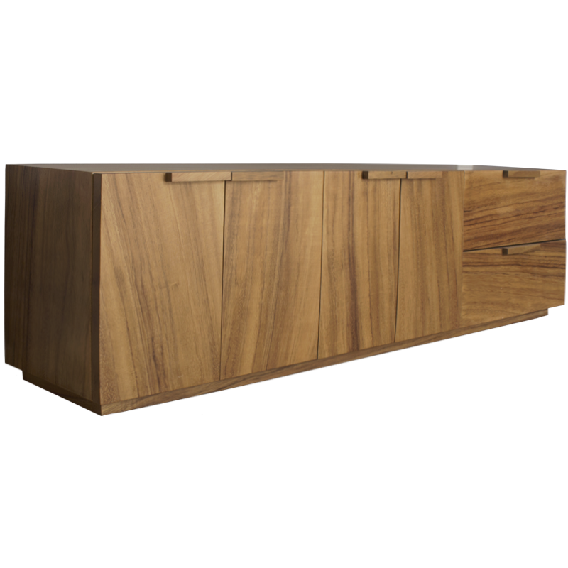 Credenza de madera sólida de Parota con 2 cajones y puertas. CONCAVO muebles.